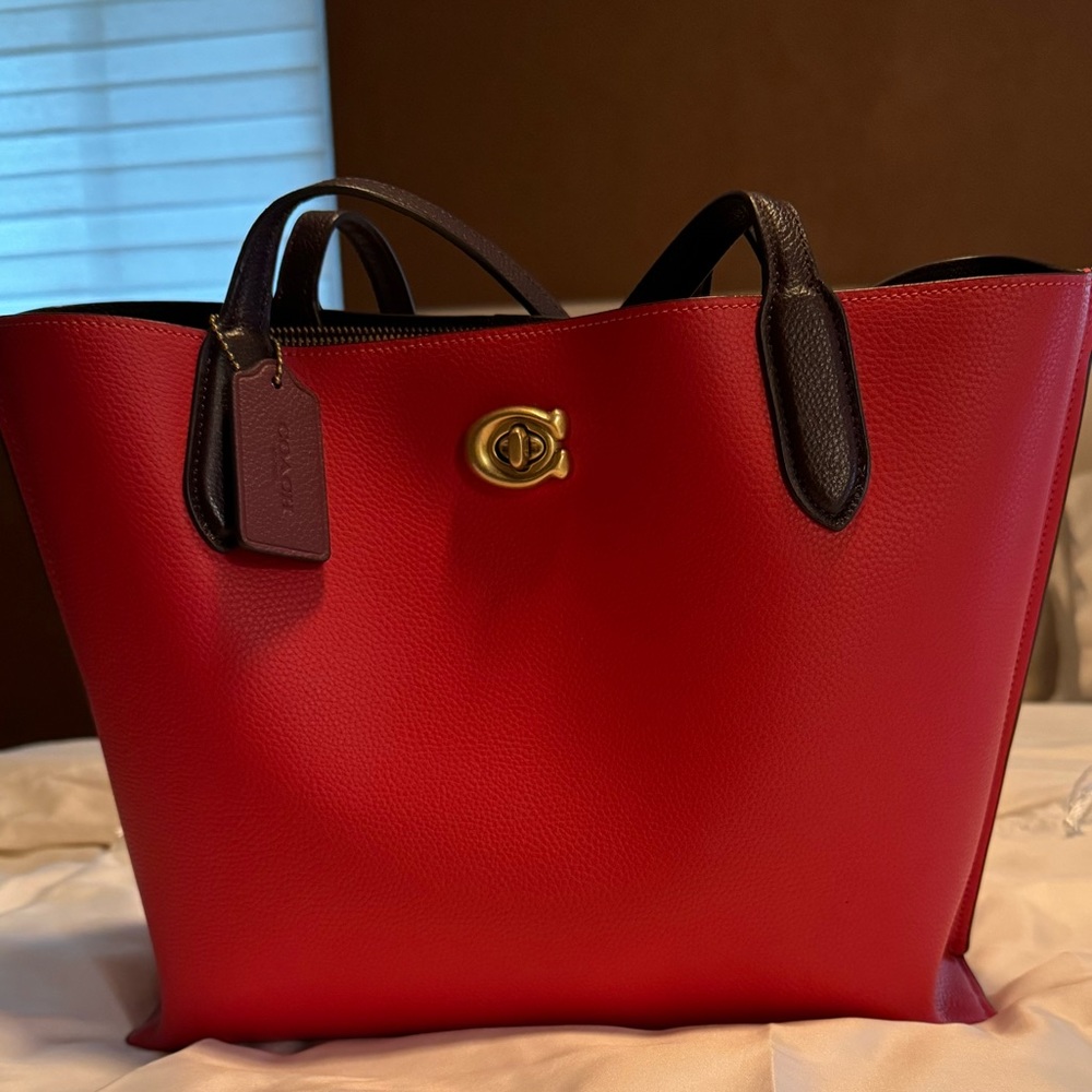 Coach Willow Color Block Leather Tote Bag Red. Slightly used